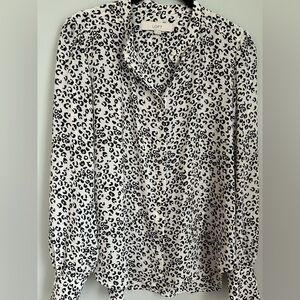 LOFT Cheetah Cream and Black Animal Print Blouse, Size XS